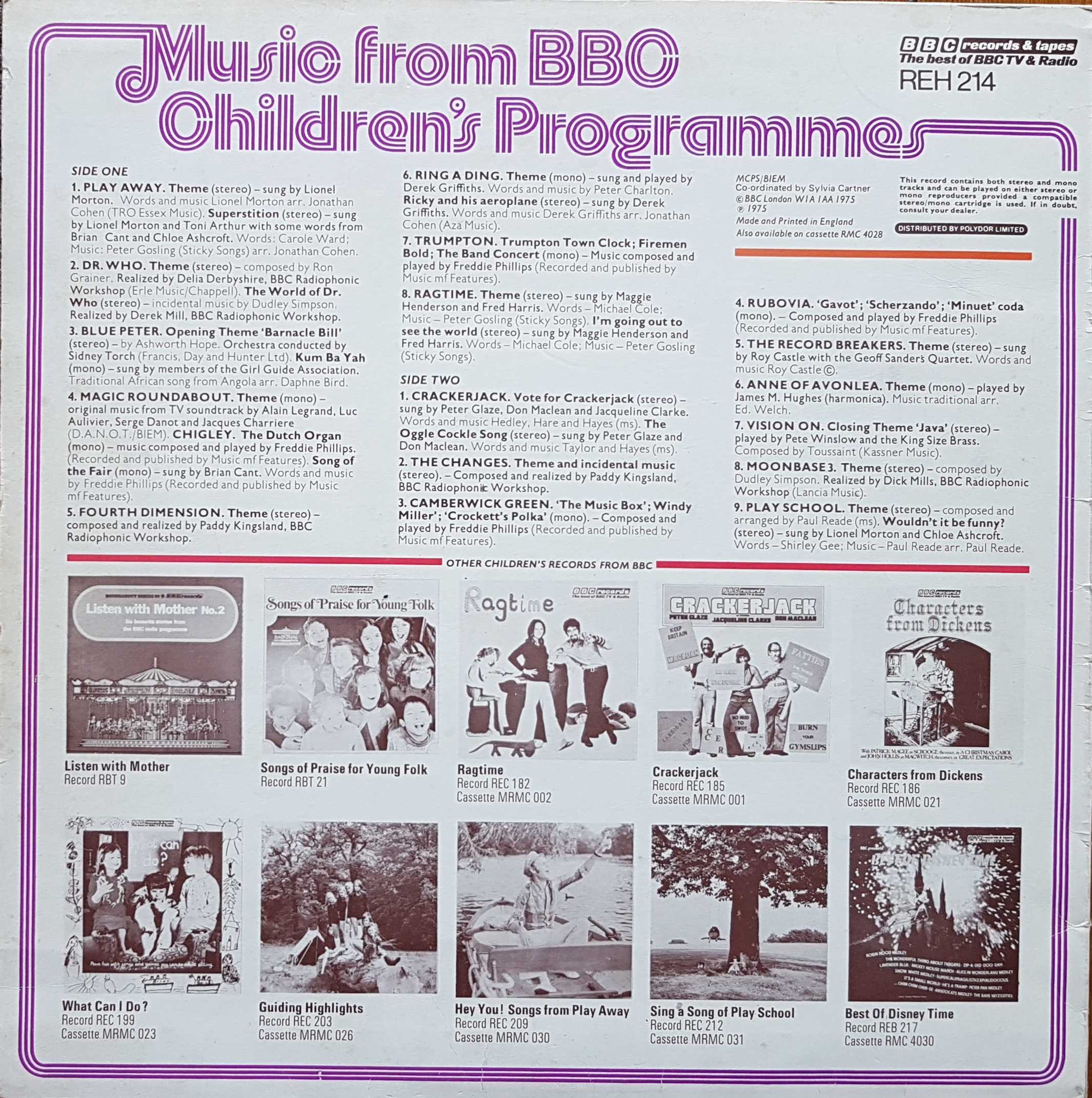 Picture of REH 214 Music from BBC Childrens Programmes by artist Various from the BBC records and Tapes library